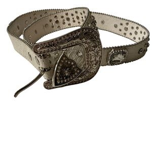 Western rhinestone studded belt cowgirl rodeo pageant bling buckle white large